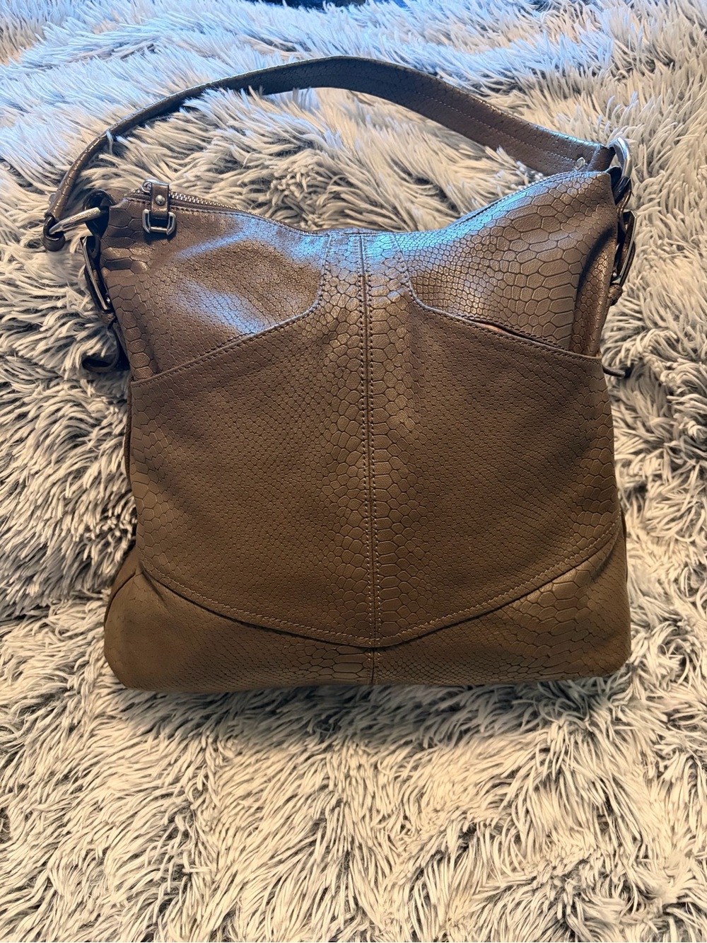Vintage B Makowsky Taupe Snake Print Leather Hobo Bag